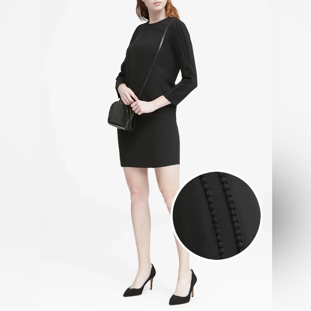 Banana Republic PomPom Black Long Sleeve Professional Shift Dress Size 4